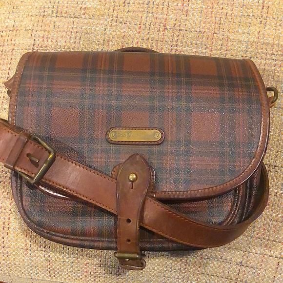 W RALPH LAUREN Brown Tartan Plaid Multi Pocket Tote Crossbody Shoulder Bag - Picture 3 of 17